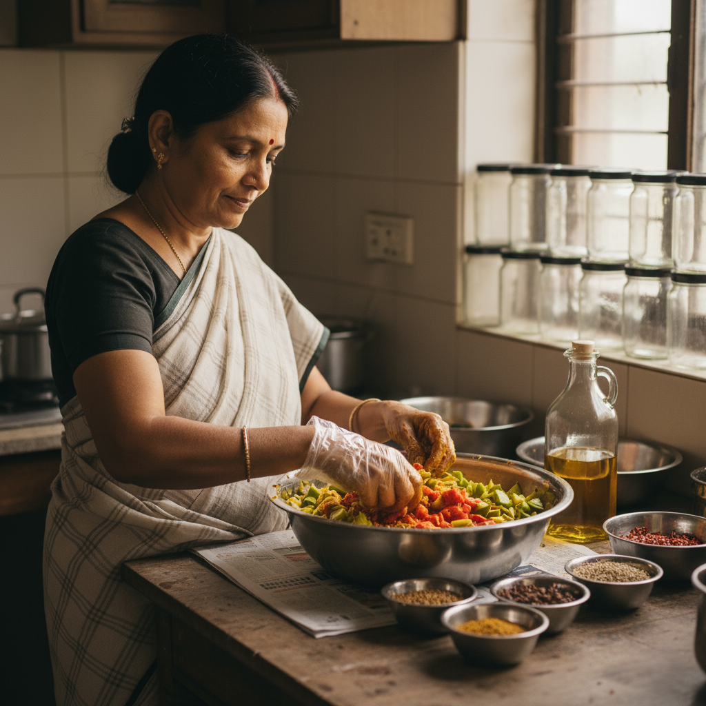 Women crafting pickles at Sudha Food Corps